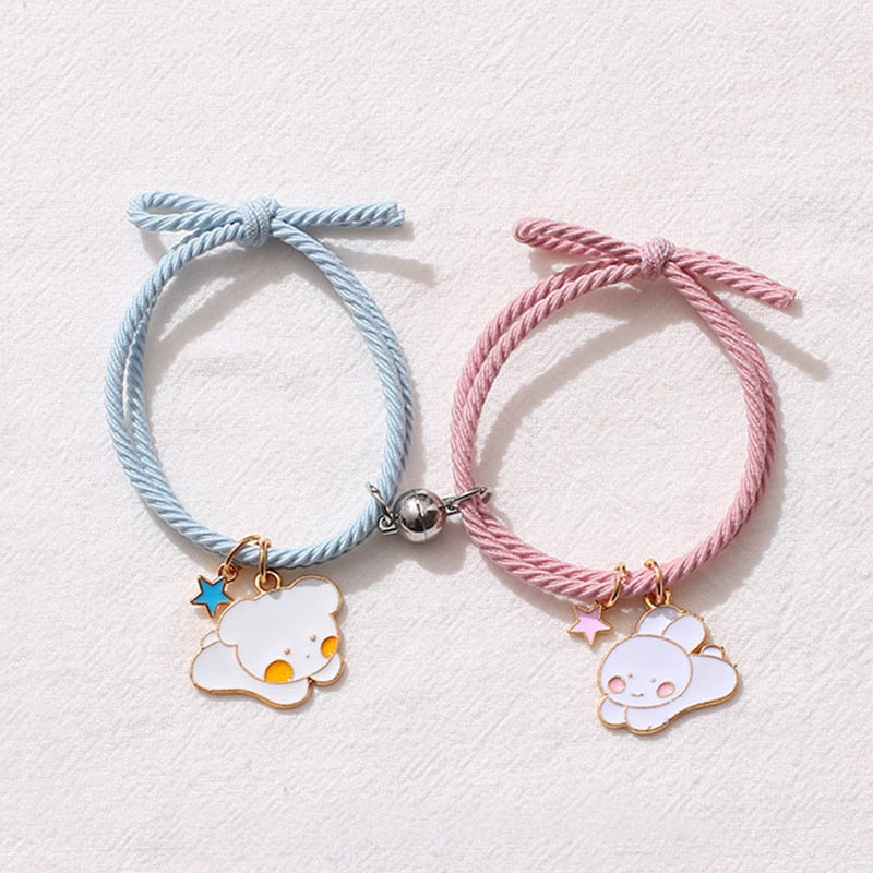 2pcs Elastic Rope Paired Bracelet Magnetic Couple Charms Pendant Bracelet Friendship Fashion Jewelry Accessories Valentine's Day - MARC SHERL