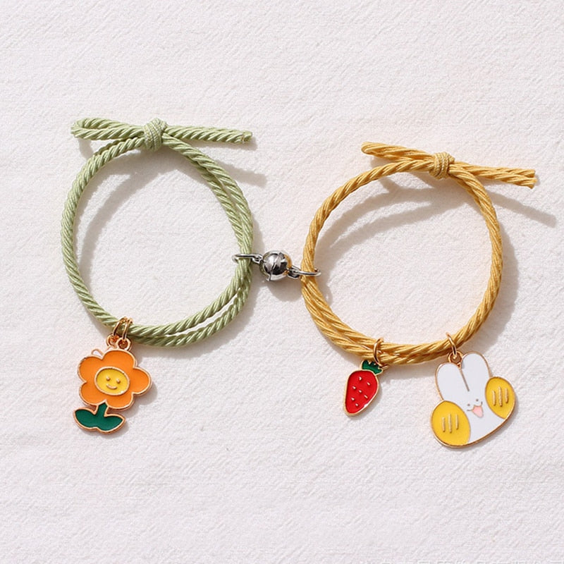 2pcs Elastic Rope Paired Bracelet Magnetic Couple Charms Pendant Bracelet Friendship Fashion Jewelry Accessories Valentine's Day - MARC SHERL