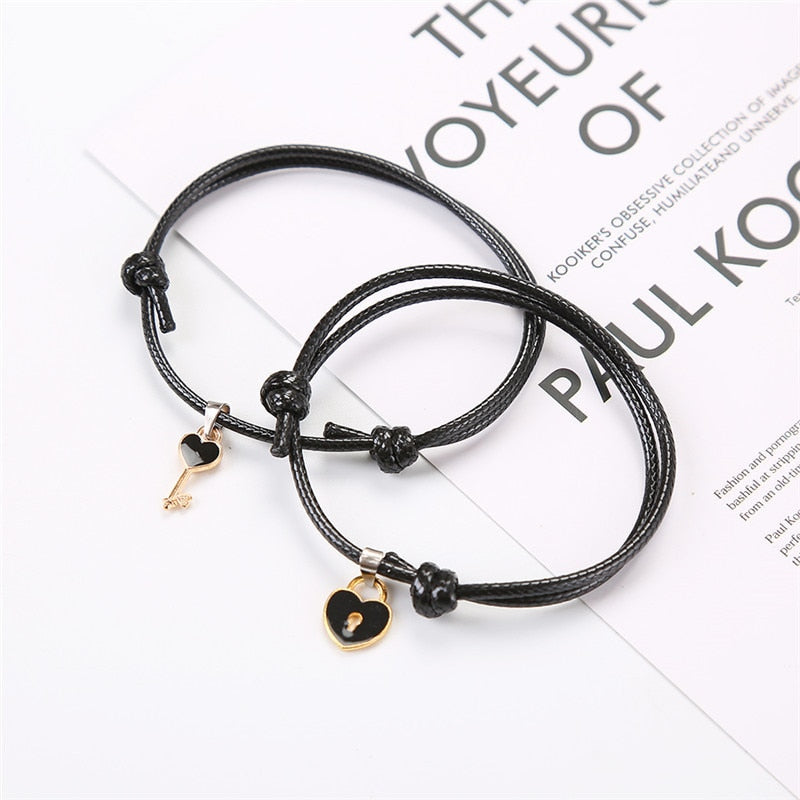 2pcs Elastic Rope Paired Bracelet Magnetic Couple Charms Pendant Bracelet Friendship Fashion Jewelry Accessories Valentine's Day - MARC SHERL