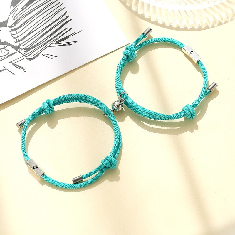 2pcs Elastic Rope Paired Bracelet Magnetic Couple Charms Pendant Bracelet Friendship Fashion Jewelry Accessories Valentine's Day - MARC SHERL