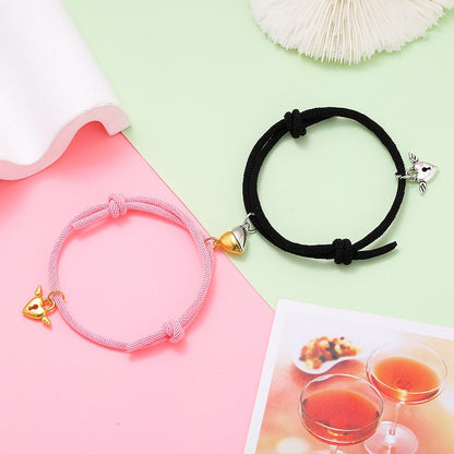 2pcs Elastic Rope Paired Bracelet Magnetic Couple Charms Pendant Bracelet Friendship Fashion Jewelry Accessories Valentine's Day - MARC SHERL