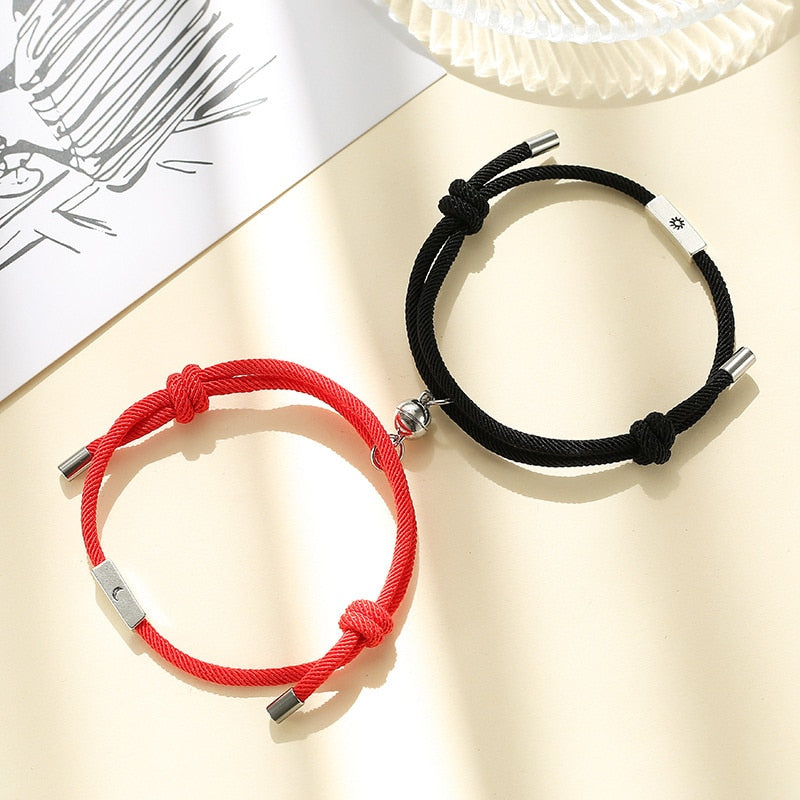 2pcs Elastic Rope Paired Bracelet Magnetic Couple Charms Pendant Bracelet Friendship Fashion Jewelry Accessories Valentine's Day - MARC SHERL