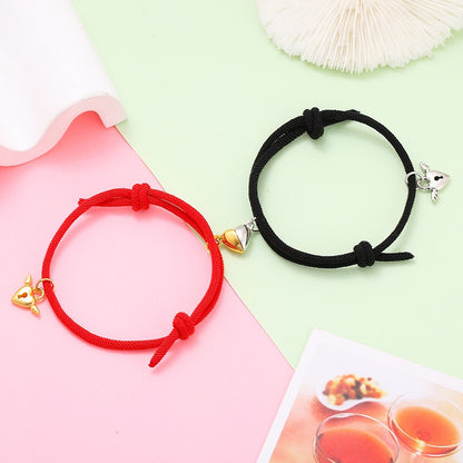 2pcs Elastic Rope Paired Bracelet Magnetic Couple Charms Pendant Bracelet Friendship Fashion Jewelry Accessories Valentine's Day - MARC SHERL