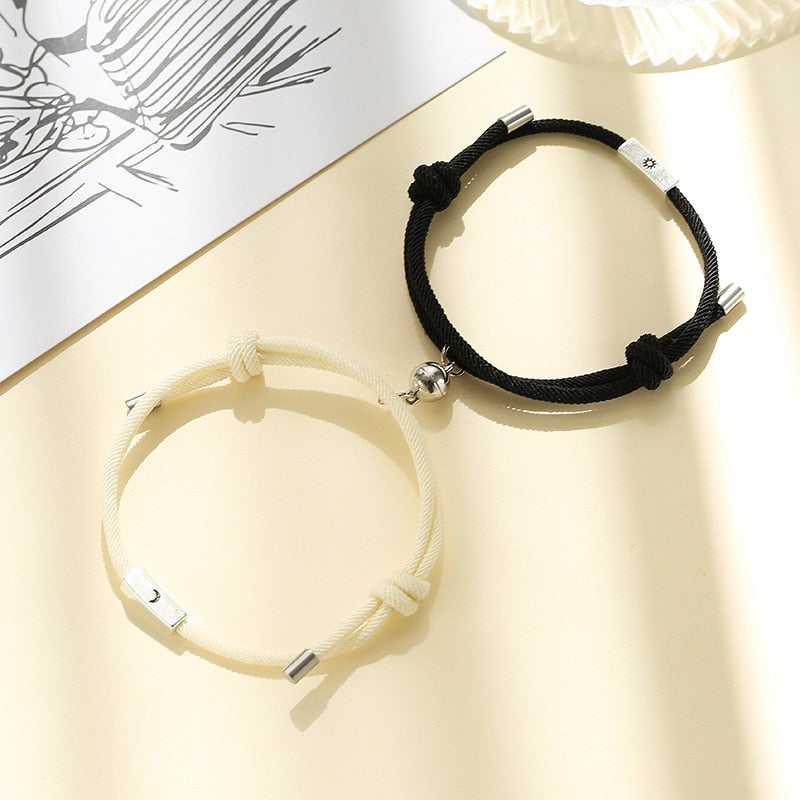 2pcs Elastic Rope Paired Bracelet Magnetic Couple Charms Pendant Bracelet Friendship Fashion Jewelry Accessories Valentine's Day - MARC SHERL