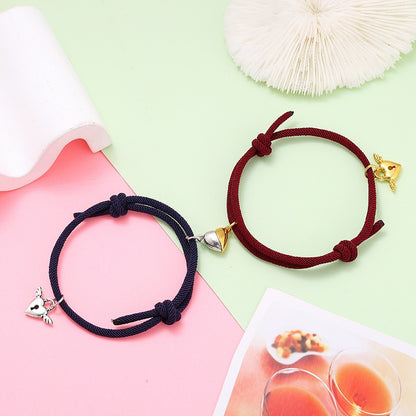 2pcs Elastic Rope Paired Bracelet Magnetic Couple Charms Pendant Bracelet Friendship Fashion Jewelry Accessories Valentine's Day - MARC SHERL