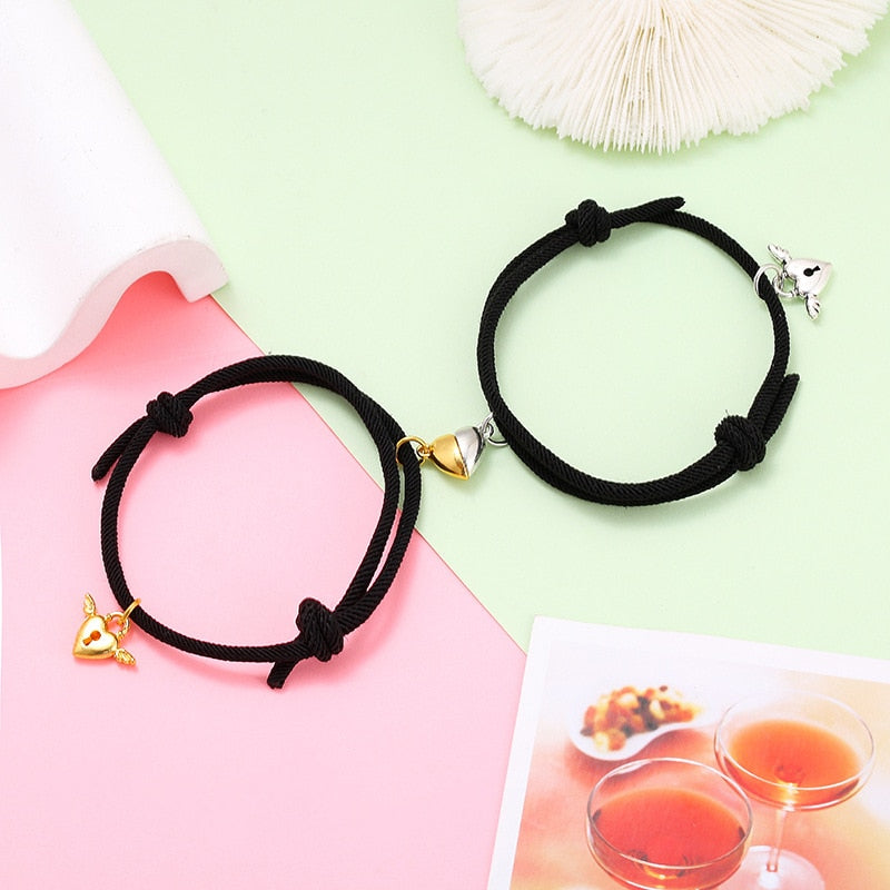 2pcs Elastic Rope Paired Bracelet Magnetic Couple Charms Pendant Bracelet Friendship Fashion Jewelry Accessories Valentine's Day - MARC SHERL