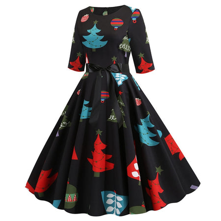 Elegant A-line Christmas Dress Women Autumn Winter Vintage Casual Half Sleeve Slim Midi Party Dresses Robe Femme Vestidos - MARC SHERL