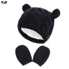 Winter Cotton Baby Hat and Mittens Set Kids Knitted Cotton Beanie Cap Warm Boys Girls Double Pompom Hats Gloves Infant Bonnet - MARC SHERL