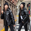 Winter women short parkas jackets casual female thicken warm hooded jackets coat windprood shiny big pocket jackets - MARC SHERL